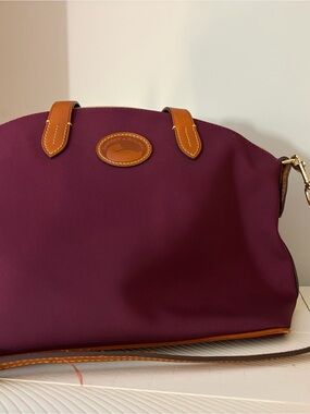 Dooney & Bourke Plum Tote with Tan Leather Trim